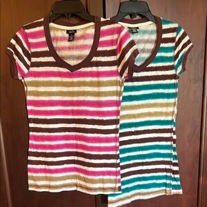 Rue21 Striped Short Sleeve Tees - Pink and Teal